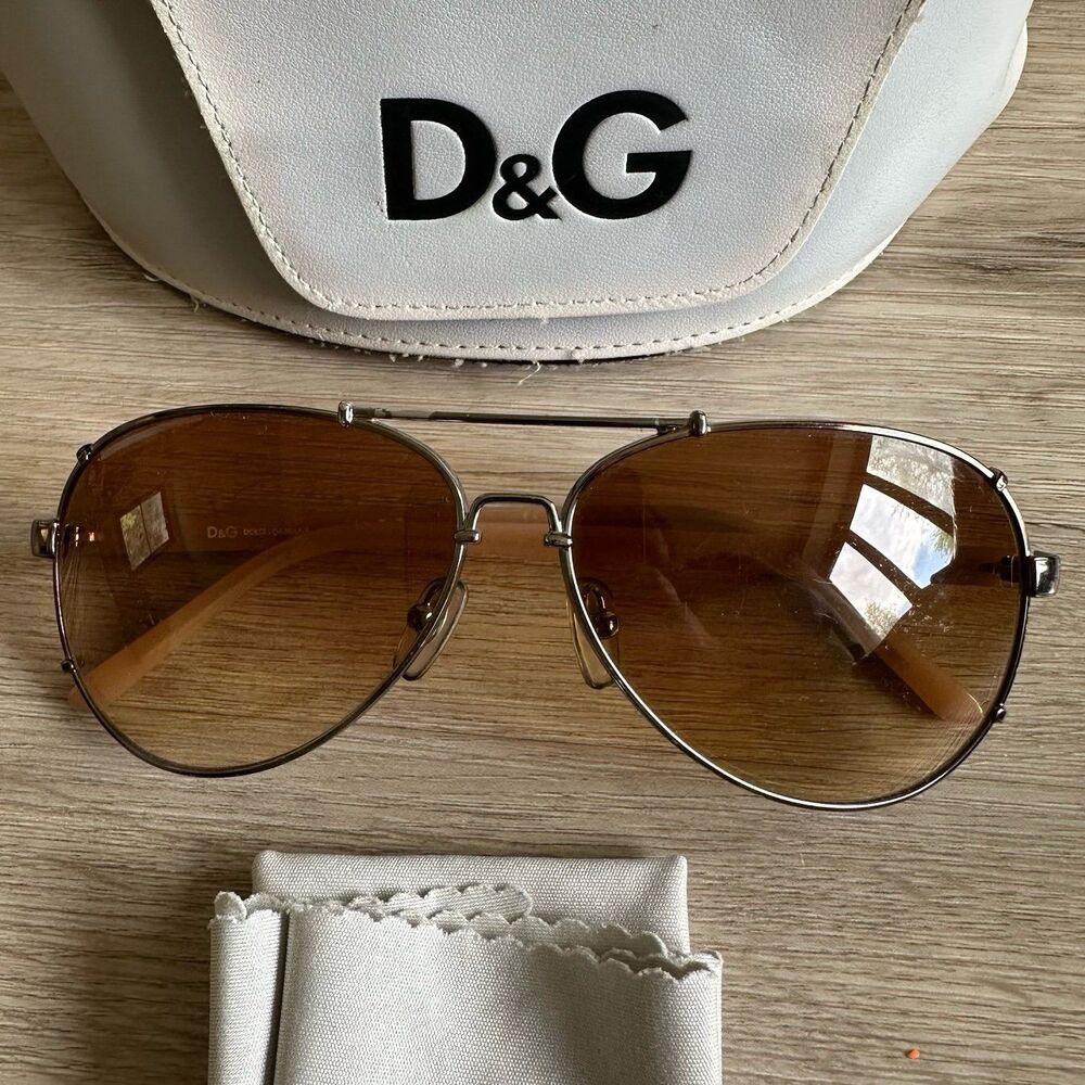Dolce & Gabbana Sunglasses 6047 319/2L Aviator Metal Tan Brown Lens & Case - Picture 2 of 11